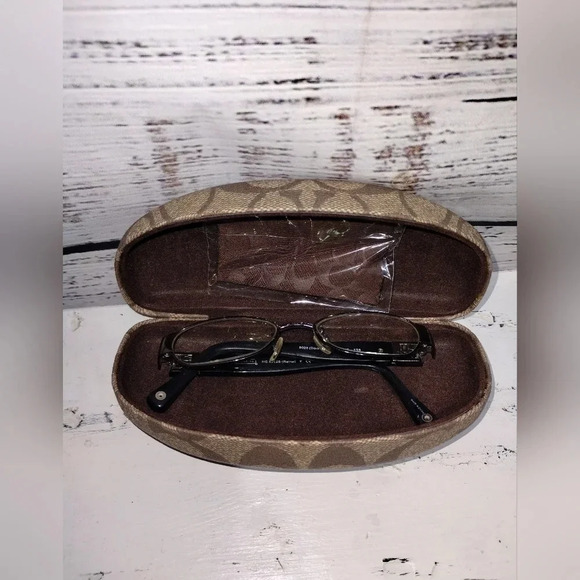 Coach Reina Eyeglasses‎ and Case with Cleaning Cloth Dark Silver Monogram Luxury - Picture 5 of 8